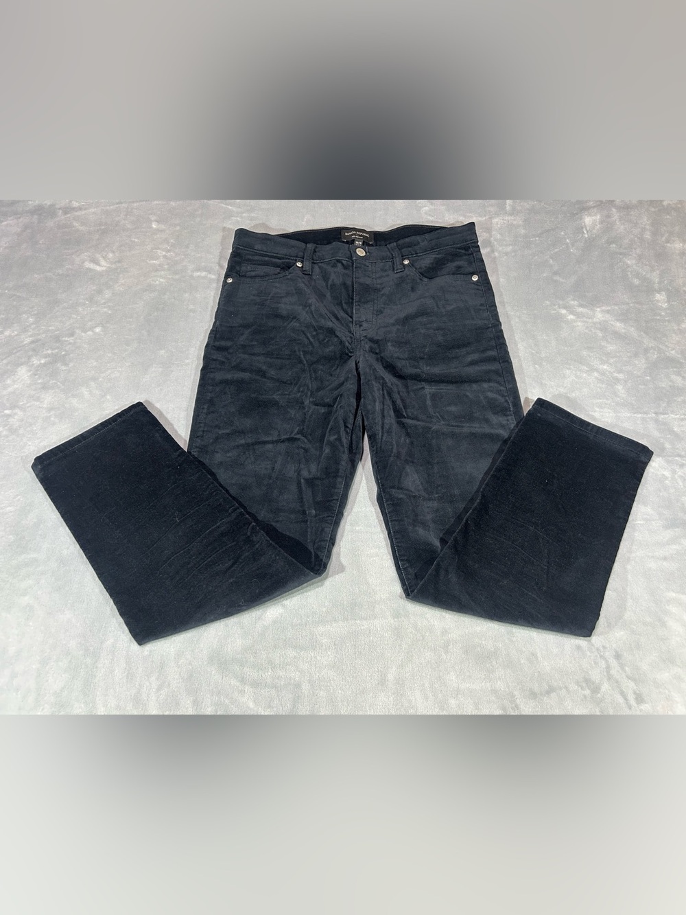 Banana Republic women Black velvet High Rise Slim Straight Leg Pants Pockets 10